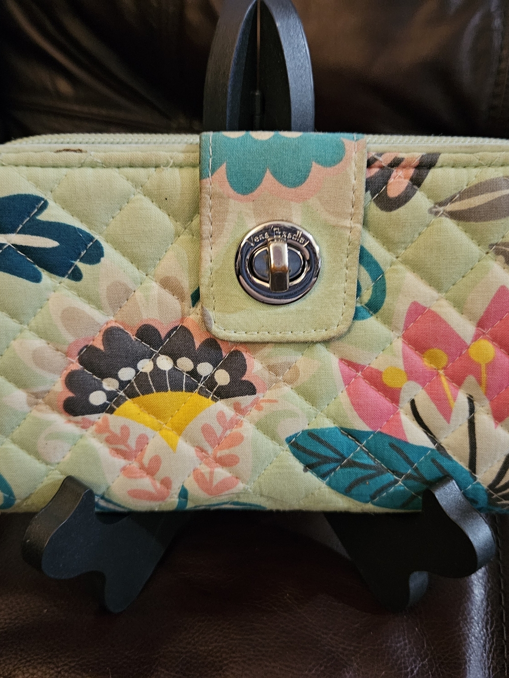 Vera Bradley Retired Mint Flowers Turnlock Wallet